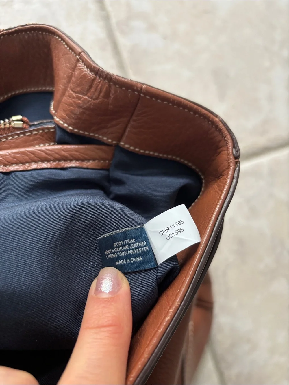 Cole Haan Brown Leather Tote Bag with Navy Interior